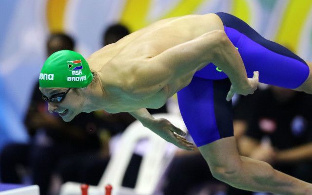 DURBAN, SOUTH AFRICA - APRIL 16: Myles Brown in the 4x200m medley relay times during the finals session on day 7 of the SA National Aquatic Championships and Olympic Trials on April 16 , 2016 at the Kings Park Aquatic Center pool in Durban, South Africa. Photo Credit / Anesh Debiky/Swim SA