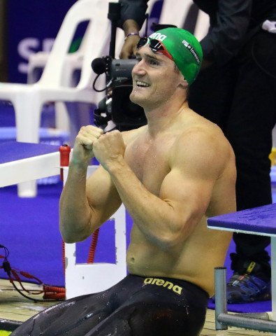 DURBAN, SOUTH AFRICA - APRIL 13: Camwron van den Burgh on his way to a Olympic Qualifying time in the 200m breast stroke for men l during the finals session on day 4 of the SA National Aquatic Championships and Olympic Trials on April 13 , 2016 at the Kings Park Aquatic Center pool in Durban, South Africa. Photo Credit / Anesh Debiky/Swim SA