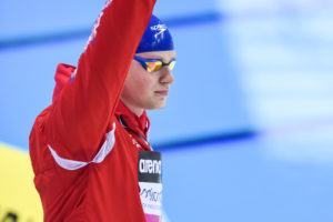 Adam Peaty walks out for the 100 breaststroke final in London.