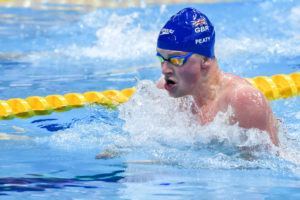 Adam Peaty stroking to the 100 breaststroke win in London.
