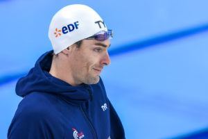 Camille Lacourt walking out to the 100 back final in London.