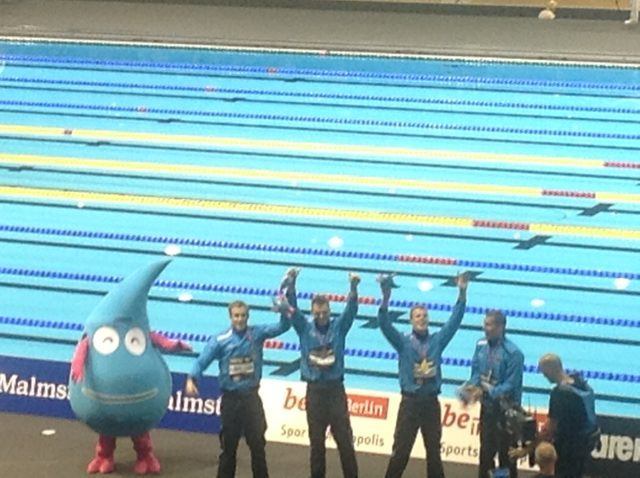Robin Backhaus, Yannick Lebherz, Clemens Rapp und Paul Biedermann, winner 2014 European Champianships 4 x 200 m Freestyle