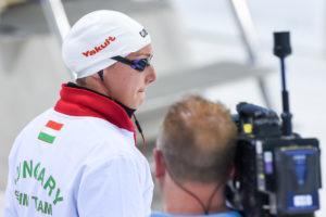 Katinka Hosszu preparing for the 200 back final at the European Championships.
