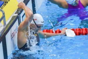 Hosszu celebrates her 200 back victory.