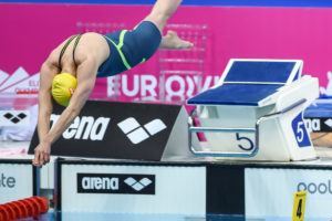 Sarah Sjostrom taking off in the women's 50 fly final.