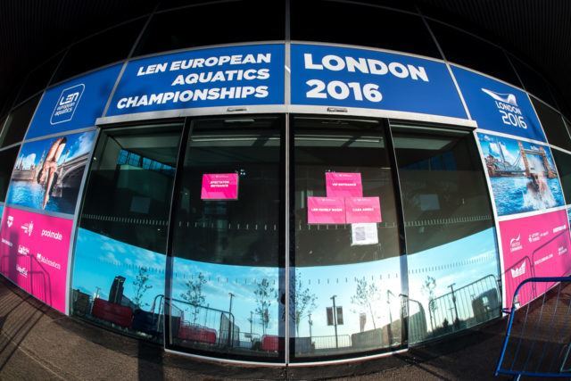2016 European Championships, inside the London Aquatic Centre, photo by Peter Sukenik