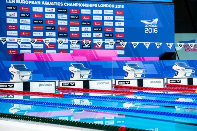 Inside the London Aquatic Center, European Championships 2016, photo by Peter Sukenik