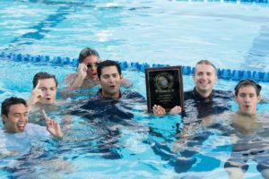 Northwood champions. Left to right: Cameron Hseih (sr), Nick Thorson (sr), head coach Alex Nieto, assistant coach Cameron Nelson, Hunter Hitchens (so). Photo courtesy of CoolPoolPix.