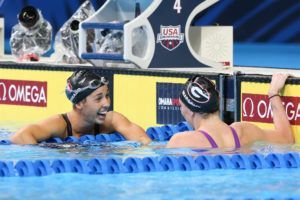 Maya DiRado and Melanie Margalis. Photo credit Tim Binning, theswimpictures.com