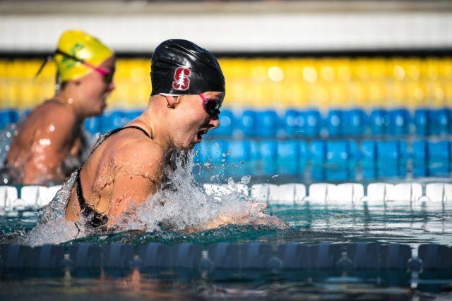 Sarah Hasse in the finals of the 100 breaststroke Santa Clara (photo: Mike Lewis)