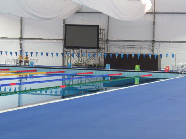 Rio 2016 Olympic warm up pool (with a television for athletes to watch the races) via D'artagnan Dias