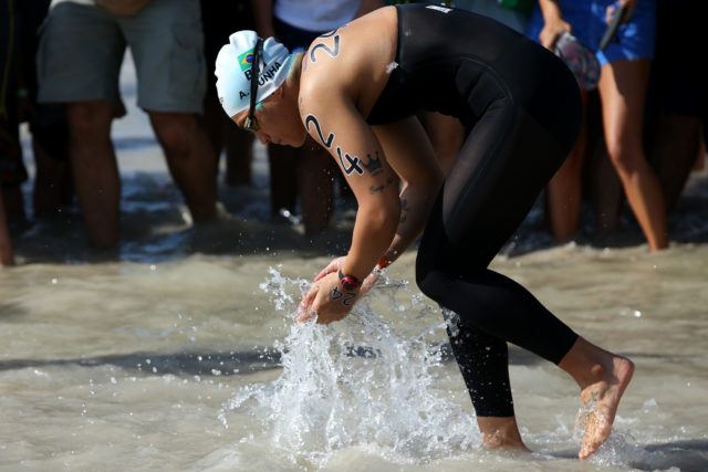 Ana Marcela durante a prova de 10Km da maratona aquatica realizada na praia de Copabana. Jogos Olimpicos Rio 2016. 15 de Agosto de 2016, Rio de Janeiro, RJ, Brasil. Foto: Satiro Sodré/SSPress