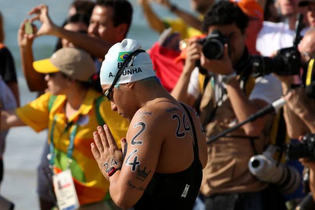 Ana Marcela durante a prova de 10Km da maratona aquatica realizada na praia de Copabana. Jogos Olimpicos Rio 2016. 15 de Agosto de 2016, Rio de Janeiro, RJ, Brasil. Foto: Satiro Sodré/SSPress