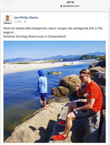 Germany's top backstroke swimmer Jan-Philip-Glania at German training camp in Brasil, facebook Jan-Philip Glania