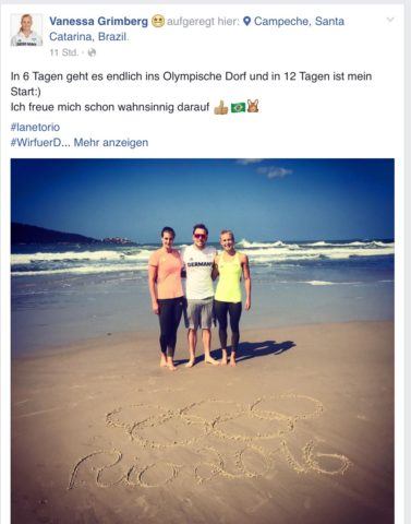 German Vanessa Grimberg at German National Team training camp in Brasil, facebook Vanessa Grimberg