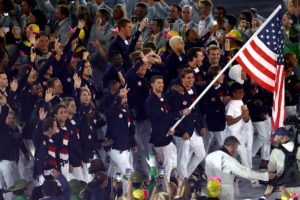 Phelps leading Team USA in Opening Ceremonies (Courtesy Rio 2016)
