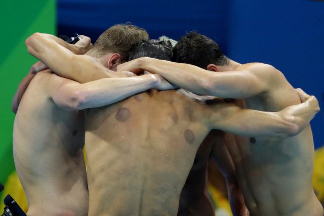Michael Phelps, Ryan Lochte, Townley Haas, Conor Dwyer, 4x200 Free relay gold - 2016 Rio Olympics/photo credit Simone Castrovillari
