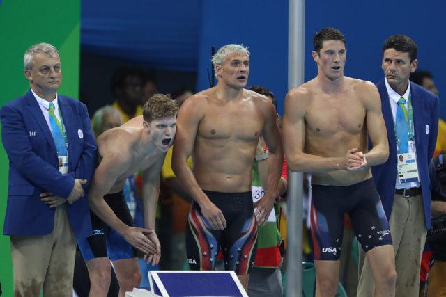 Michael Phelps, Ryan Lochte, Townley Haas, Conor Dwyer, 4x200 Free relay gold - 2016 Rio Olympics/photo credit Simone Castrovillari