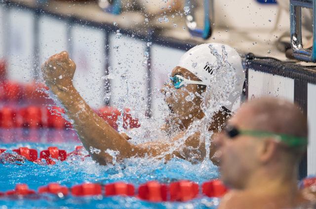 In Kook Lee KOR wins the Men's 100m Backstroke - S14 Final in the Olympic Aquatics Stadium. The Paralympic Games, Rio de Janeiro, Brazil, Thursday 8th September 2016. Photo: Bob Martin for OIS. Handout image supplied by OIS/IOC