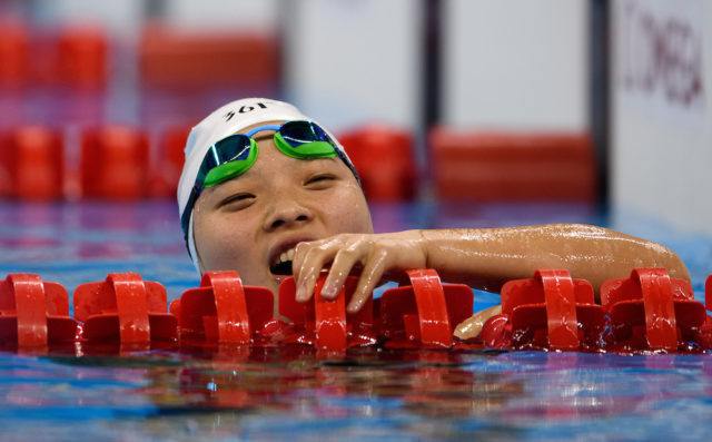 Li Zhang CHN winner of the Gold Medal in the Women's 200m Freestyle - S5 Final in the Olympic Aquatics Stadium. The Paralympic Games, Rio de Janeiro, Brazil, Thursday 8th September 2016. Photo: Bob Martin for OIS. Handout image supplied by OIS/IOC