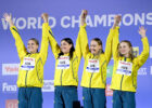 HARRIS Meg JACK Shayna O'CALLAGHAN Mollie WILSON Madison 19th FINA World Swimming Championship, Budapest, 2022 courtesy of Delly Carr, Swimming Australia
