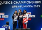 Simona Quadarella (silver) Katie Ledecky (gold) Li binjie (bronze) women's 1500m free 2023 world Championship photo credit Fabio Cetti